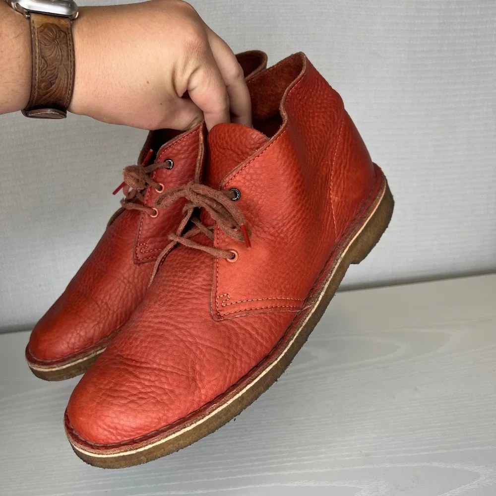 Clarks Originals Mens Desert Boot Burnt Orange Pebbled Leather Chukka Size 9 M
